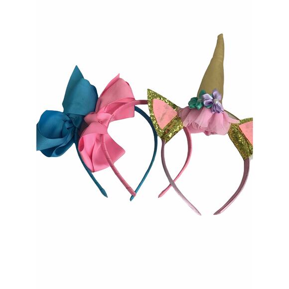 Lot of 3 Pink, Blue & Gold unicorn Headbands - Picture 1 of 14